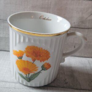 Vintage Royal Doulton October Birth Flower Mug With Gold Trim & Marigold Design